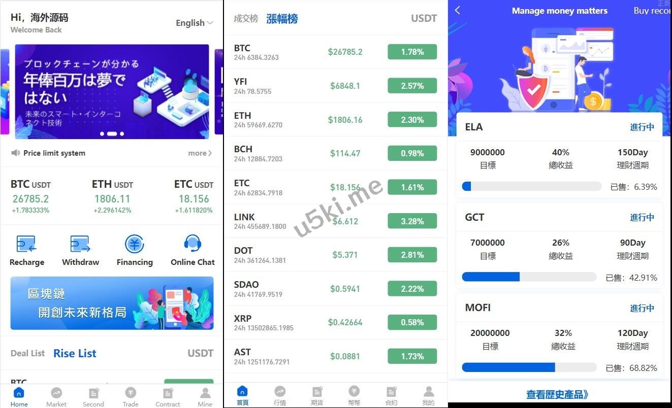 多语言区块链交易所/币币合约秒合约交易/质押理财源码下载